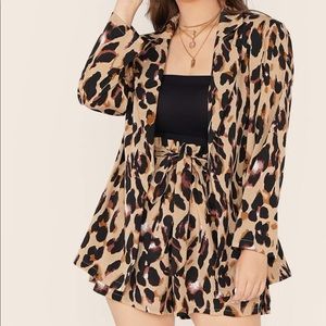 Leopard Notch Collar Blazer & Belted Shorts 2X
